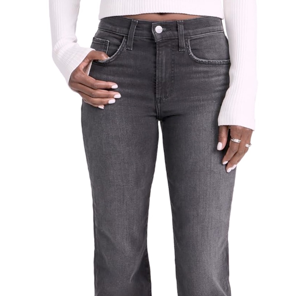 Joes Callie distressed, raw-cut, charcoal, boot cut cropped jean. Size 26.